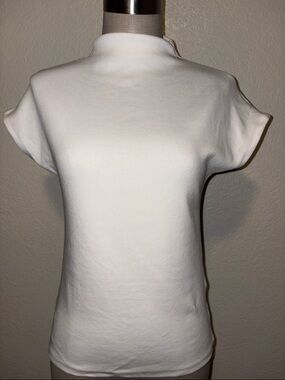 Zara White Short Sleeve Mock Neck Top